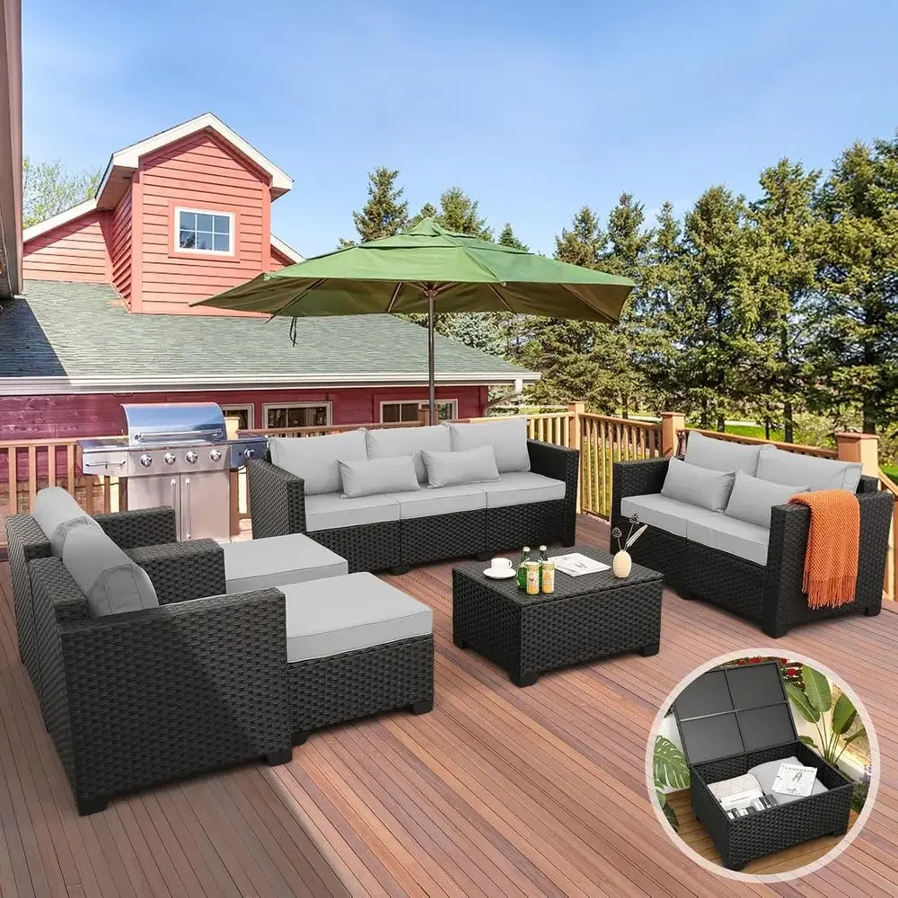 Outdoor Furniture With Storage For Cushions - 7-Piece Outdoor Sectional Patio Furniture Set