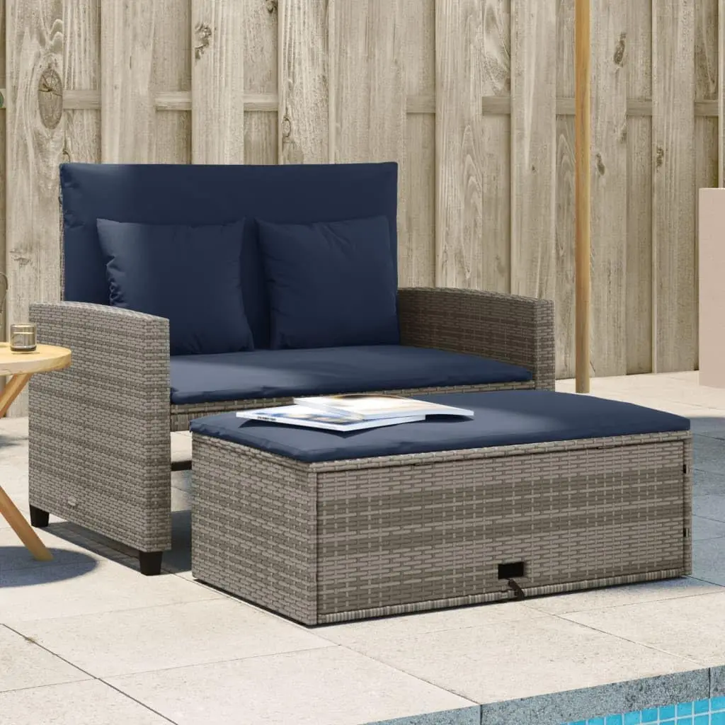 Outdoor Furniture Grey - Grey and Navy Blue PE Rattan