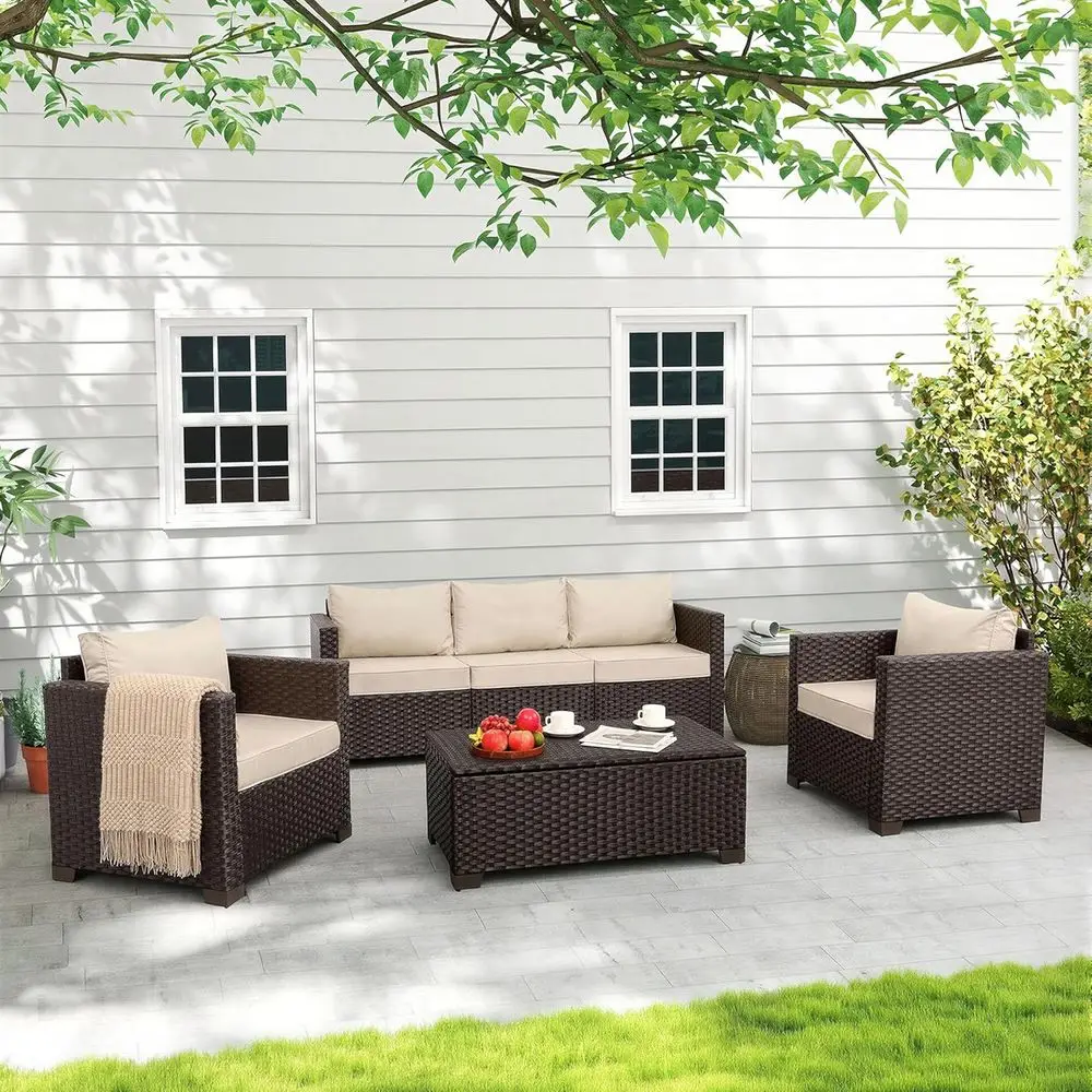 Outdoor Furniture With Storage For Cushions - 4-Piece Outdoor Patio Furniture Set with