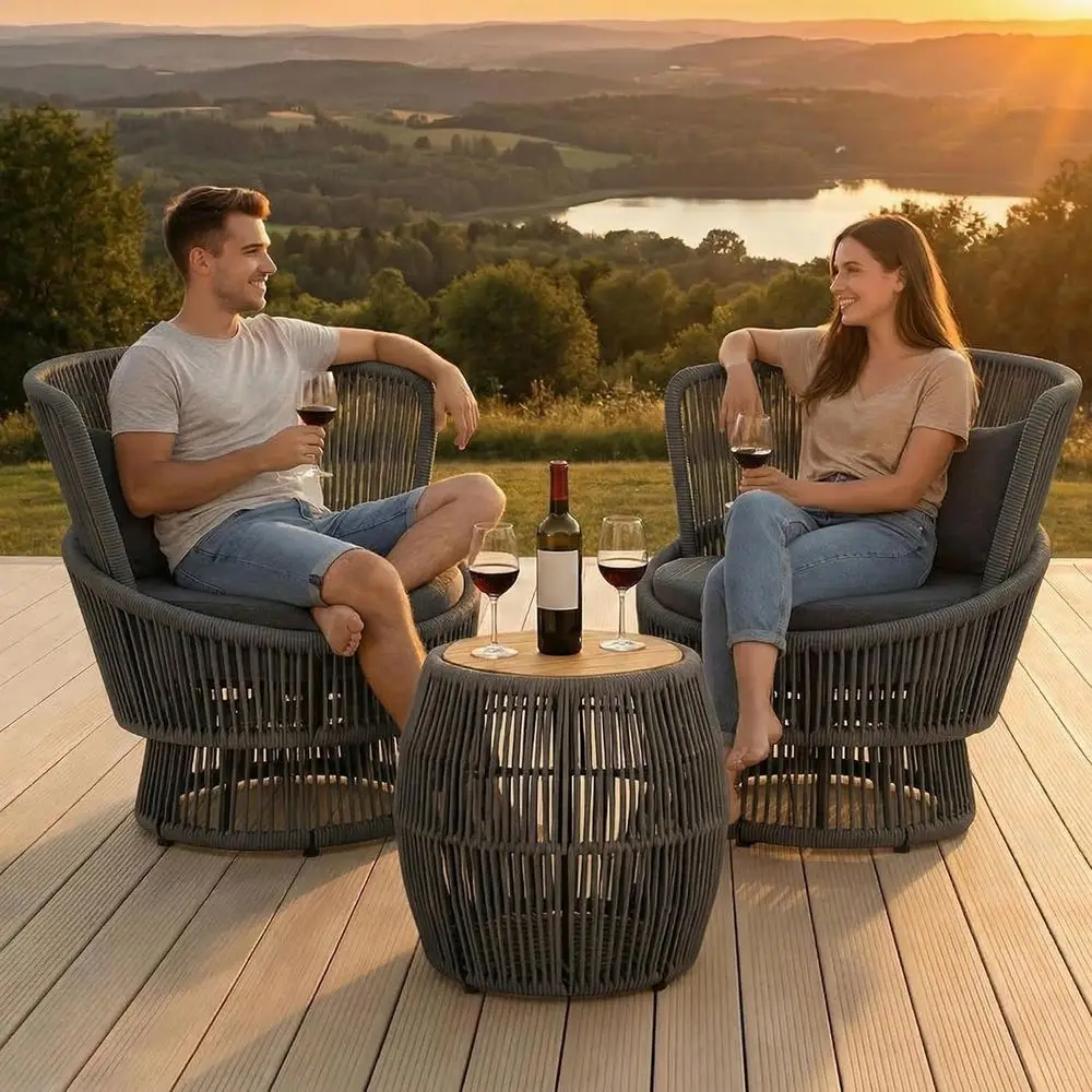 Outdoor Furniture Grey - 2-Piece Outdoor Swivel Rocker Set with