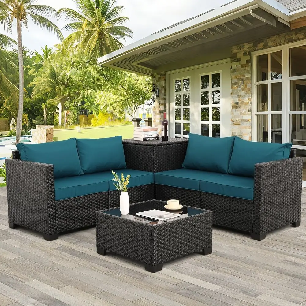 Outdoor Furniture With Storage For Cushions - 4-Piece Outdoor Patio Furniture Set: Black