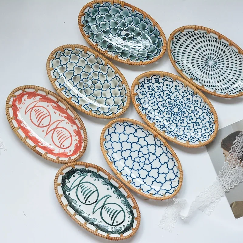 Outdoor Furniture Rh - Japanese Rattan Woven Ceramic Fruit Tray,