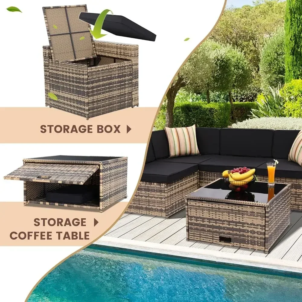 8-Piece Outdoor Rattan Patio F - Outdoor Furniture With Storage For Cushions ulasan dan harga