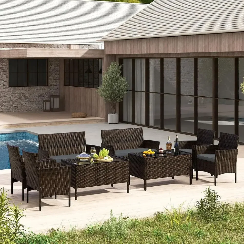 8-Piece Outdoor Rattan Patio F - Outdoor Furniture Grey ulasan dan harga