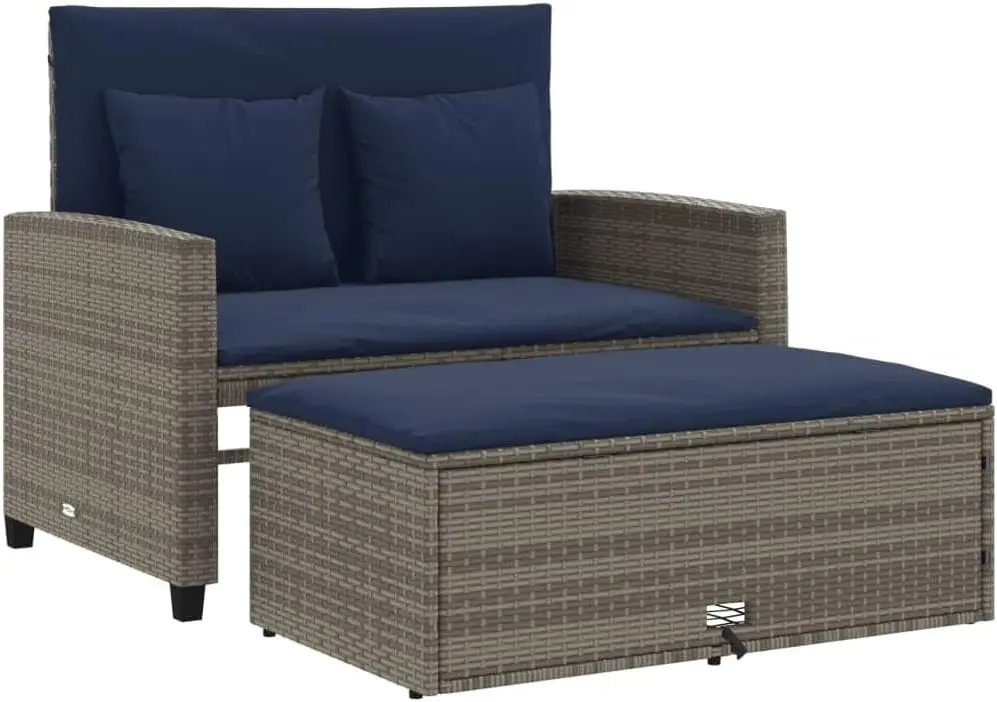 Grey and Navy Blue PE Rattan C - Outdoor Furniture Grey ulasan dan harga