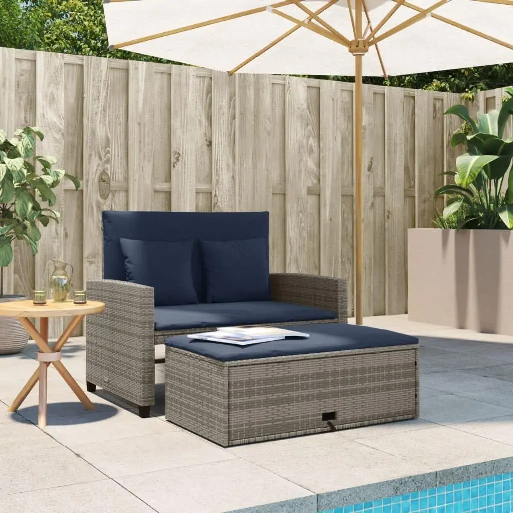 Grey and Navy Blue PE Rattan C - Outdoor Furniture Grey ulasan dan harga