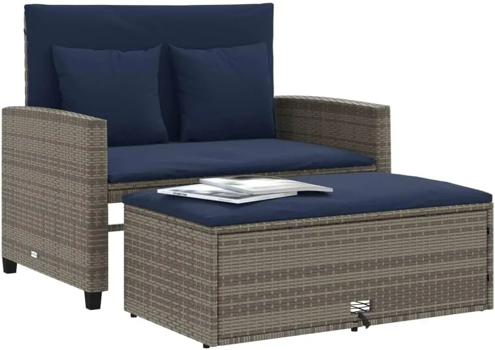 Grey and Navy Blue PE Rattan C - Outdoor Furniture Grey ulasan dan harga