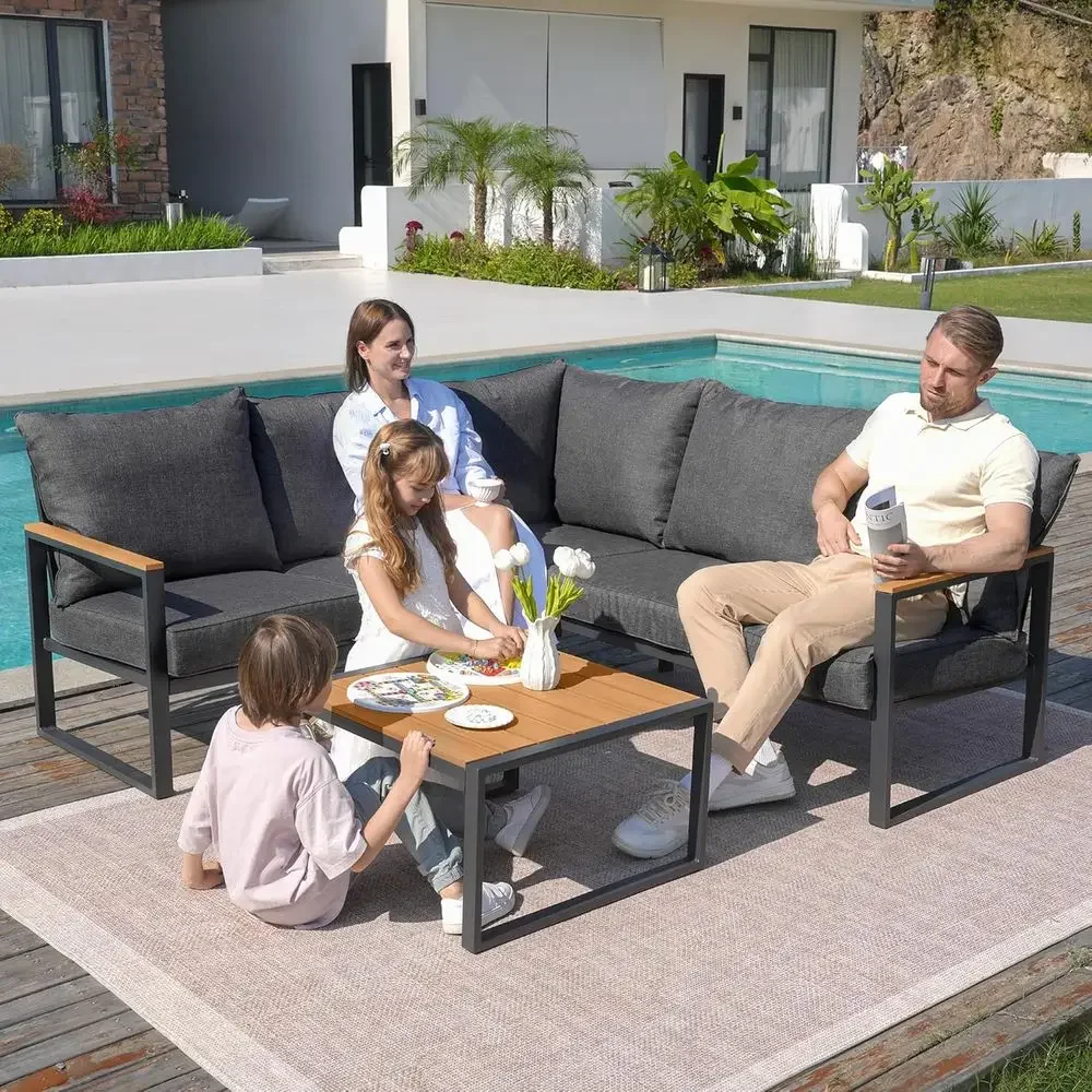 6-Piece Outdoor Sectional Sofa - Outdoor Furniture Grey ulasan dan harga