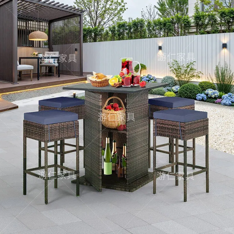 Wicker Rattan Bar Table and Ch - Rattan Lounge Set ulasan dan harga